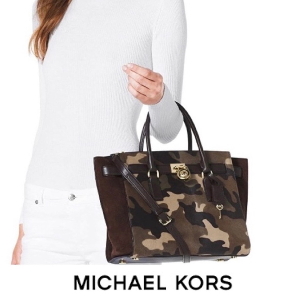 Michael Kors  Hamilton camouflage Traveler calfhair handbag.
